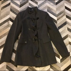 Kensie Ruffle Gray Black Bow Toggle Coat XS